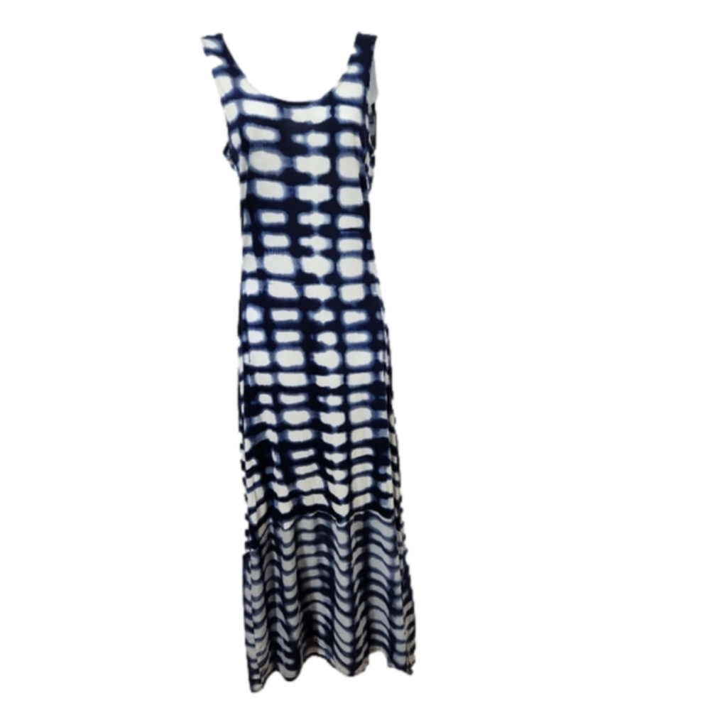 Tribal Navy and White Tie-Dye Maxi Dress